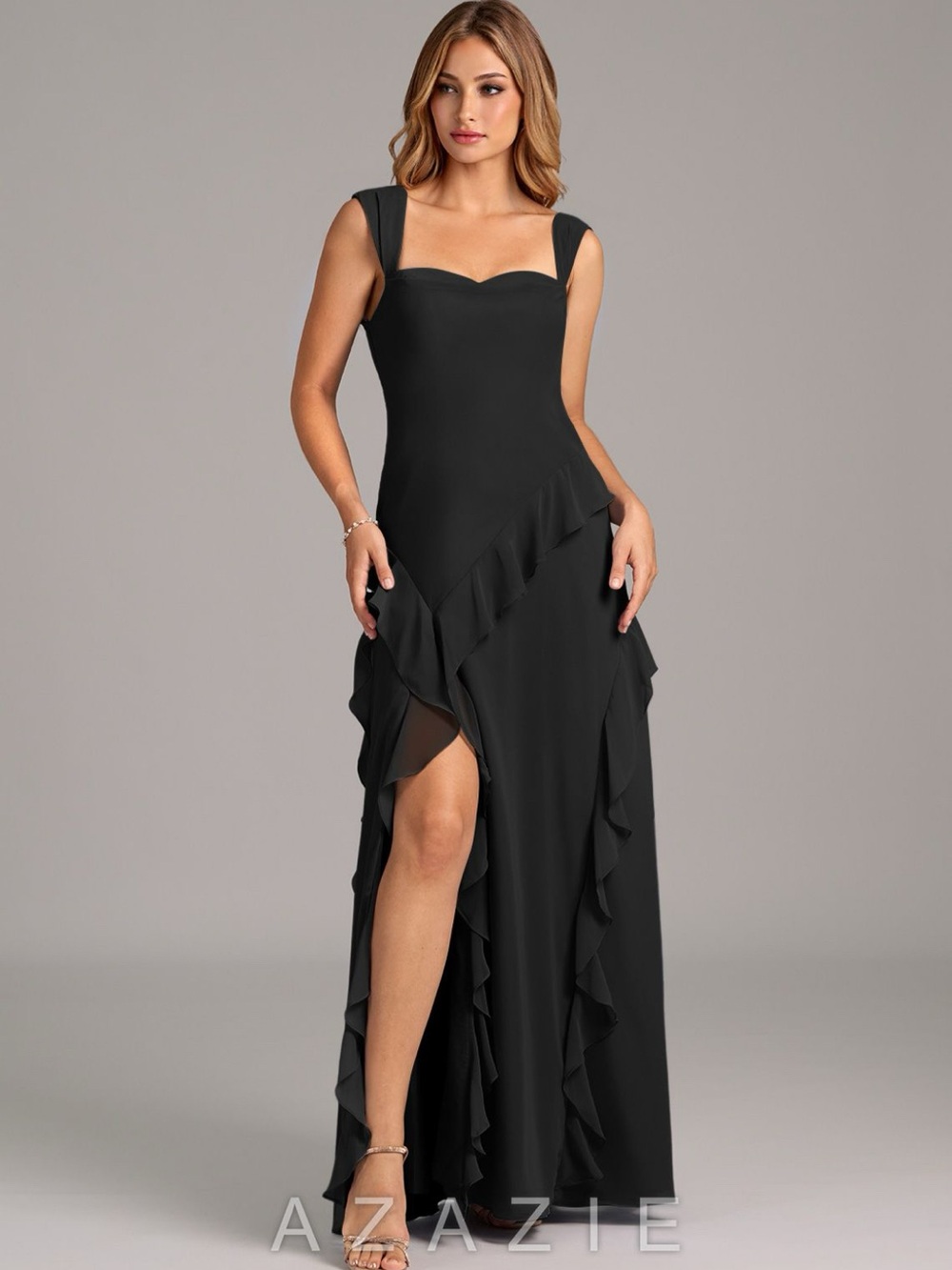 Black Azazie Sloan A-line sweetheart neckline chiffon dress